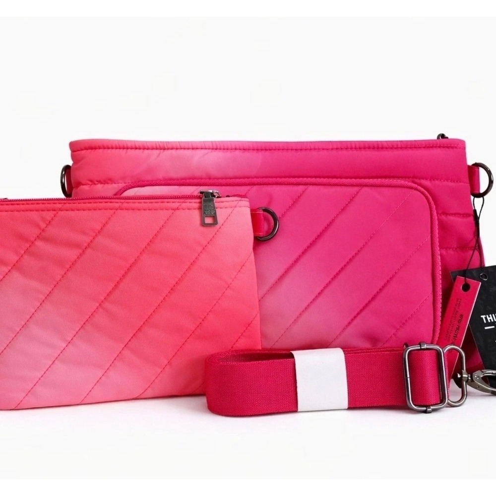 Think Royln Pink Ombre Quilted Nylon Downtown Crossbody Bag with Pouch NEW